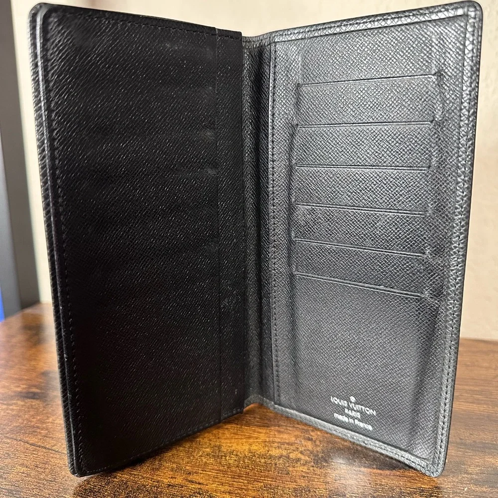 Louis Vuitton Black Brazza Taiga Long Wallet
